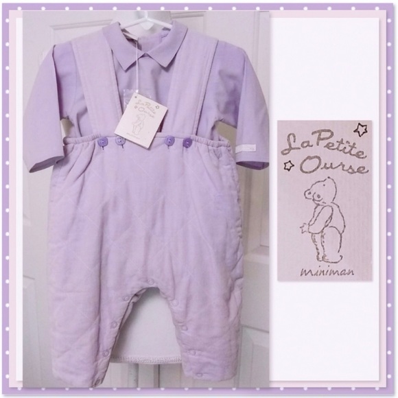 🆕 Lavender LA Petite Ourse Overalls + L/S Button Down Top Set 0-6mos NWT - Picture 4 of 10